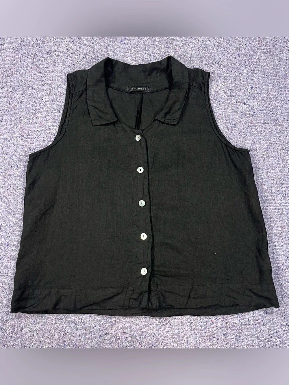 Cut Loose Sleeveless Black Linen Button Up Top Size Medium